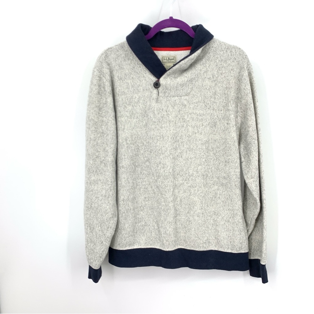 LL Bean Men Size Medium‎ Sweater Shawl Pullover Top Shirt Gray Fleece Organic